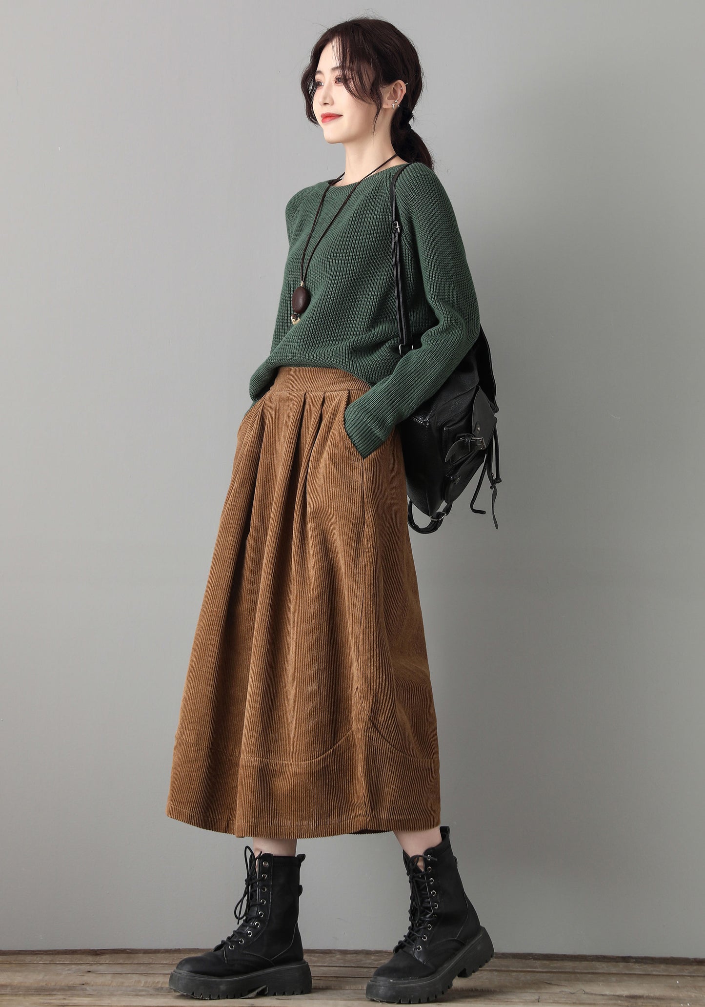 Elastic Waist Casual Corduroy Maxi Skirt C1800
