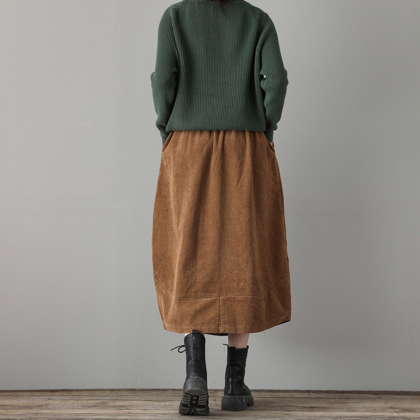 Elastic Waist Casual Corduroy Maxi Skirt C1800