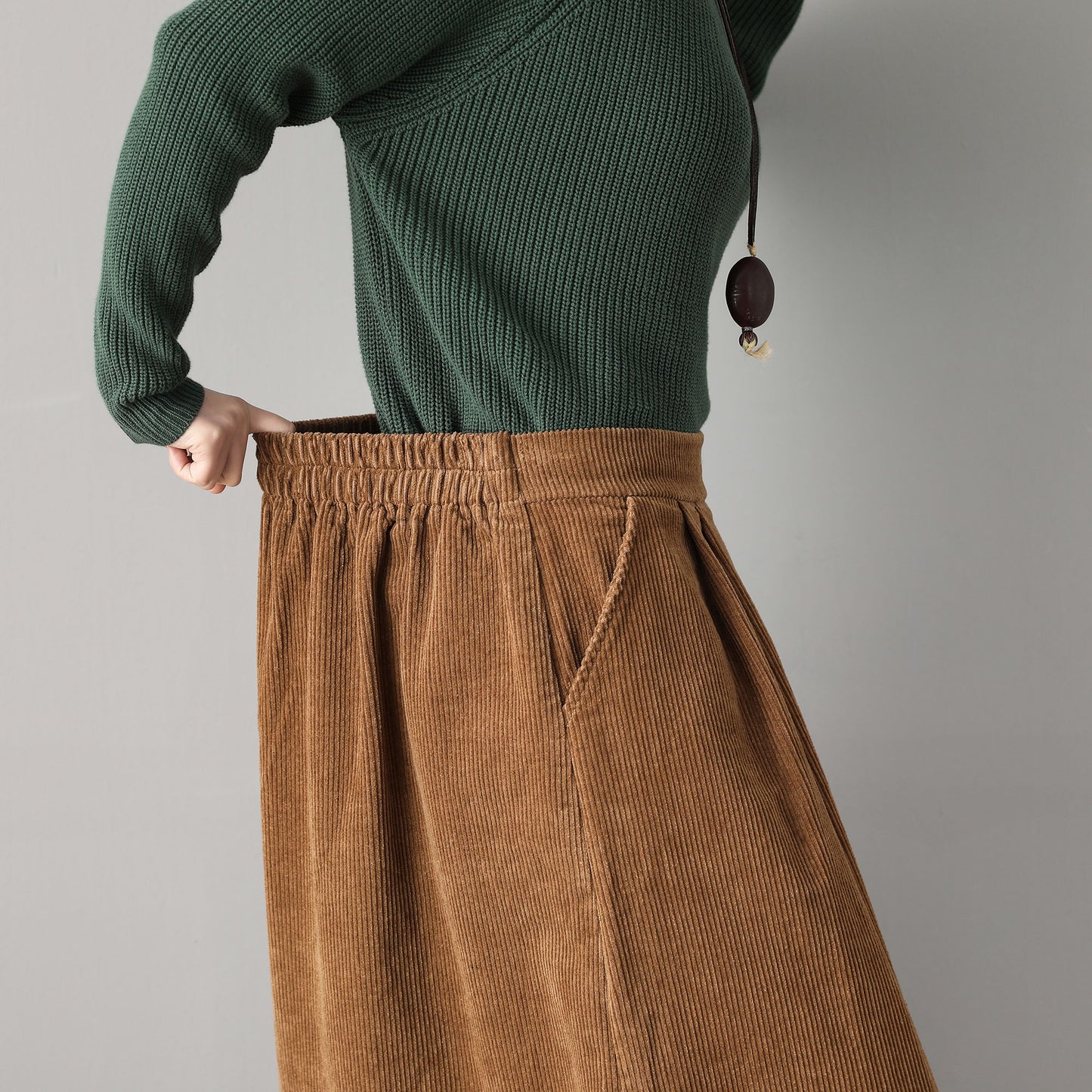 Elastic Waist Casual Corduroy Maxi Skirt C1800