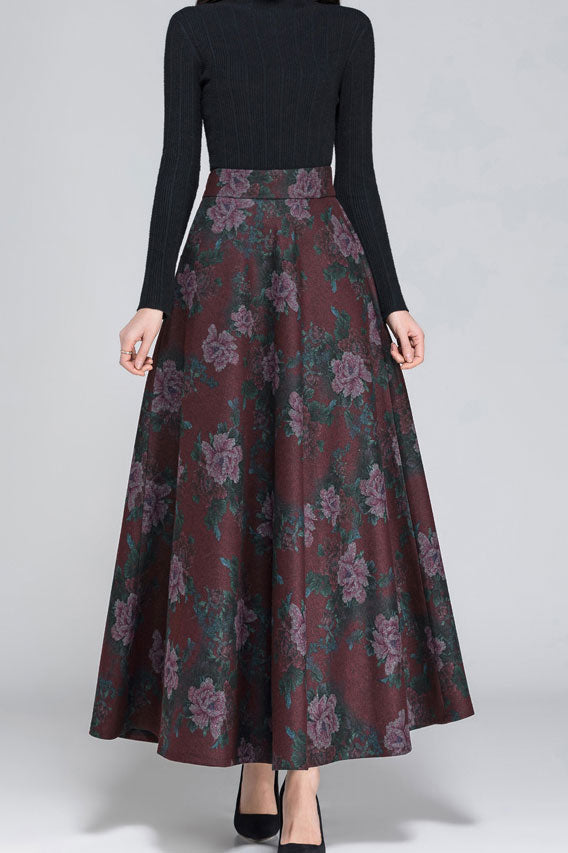 Vintage Inpsired Floral Wool Maxi Skirt C2473