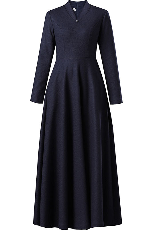 Long maxi wool dress, Fit and Flare wool dress C2535