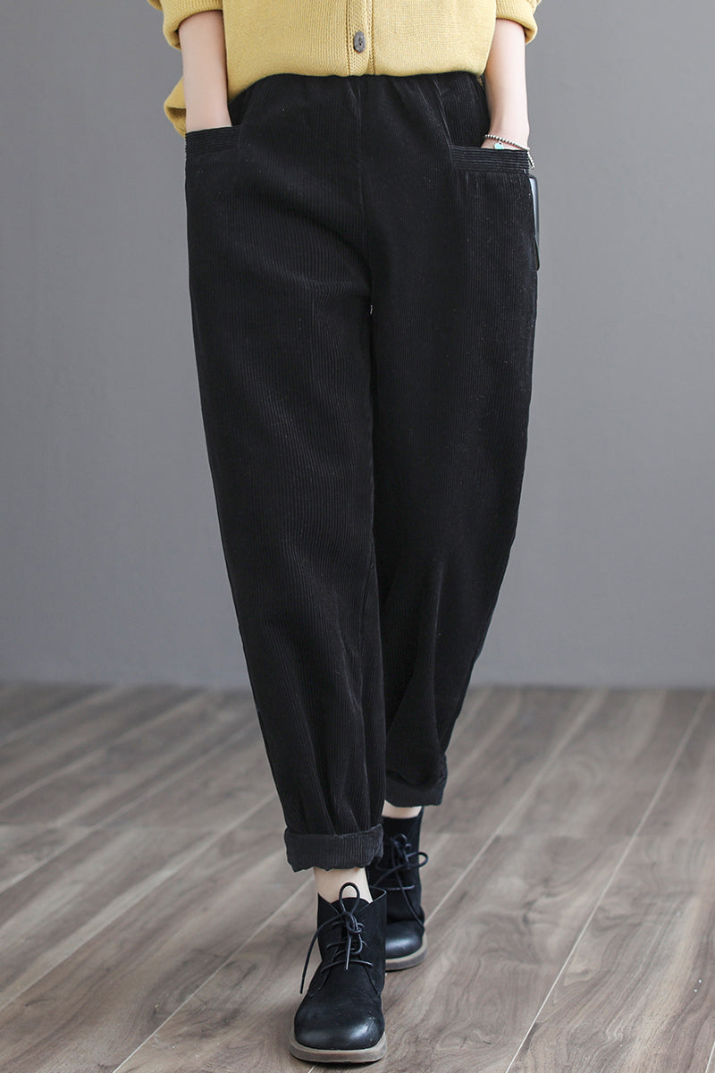 Women Casual Pure Color Corduroy Pants C2969