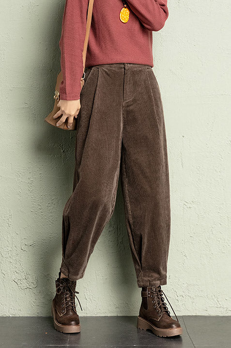 Casual Elastic Waist Corduroy Pants C2963