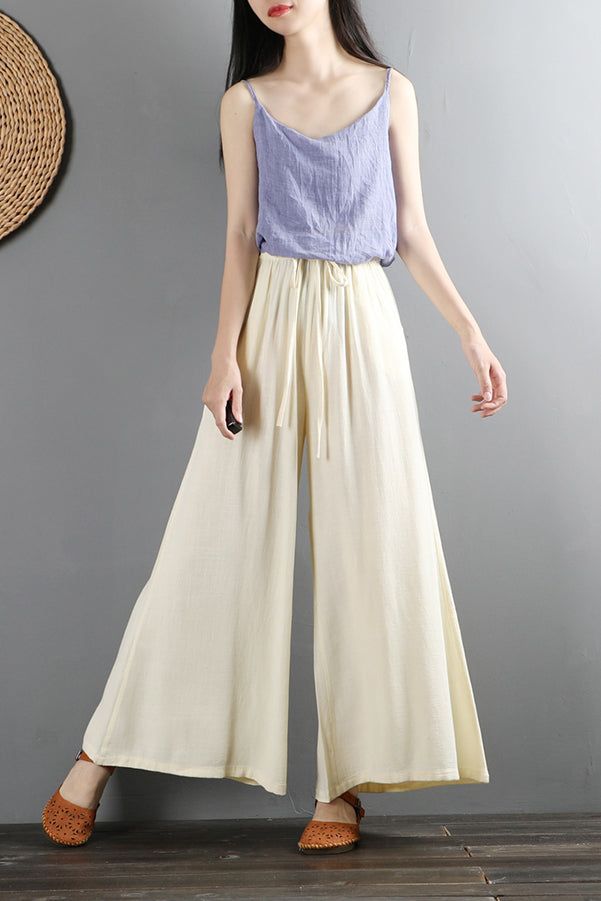 Vintage-inspired High Waist Cotton Linen Pants C2877