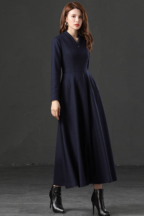 Long maxi wool dress, Fit and Flare wool dress C2535