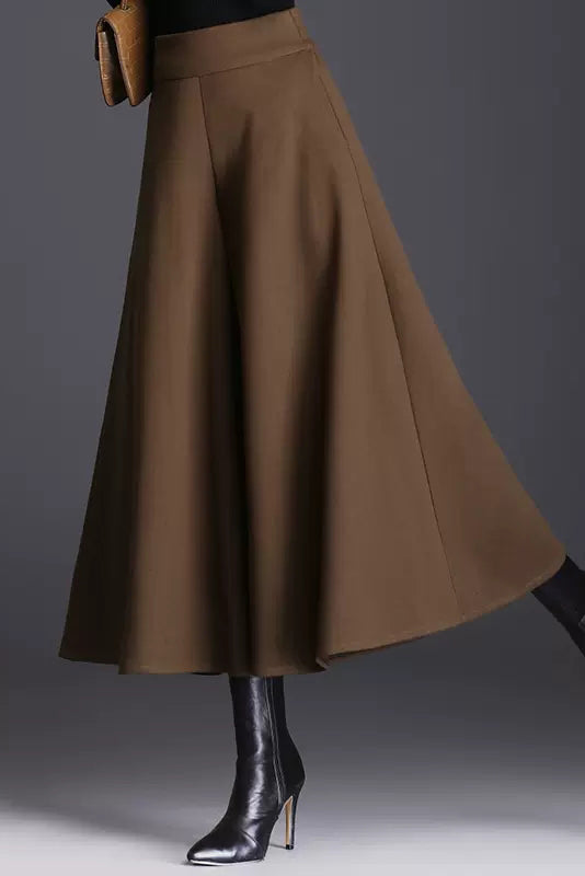 A-Line Wide Leg Wool Skirt Pants C3059