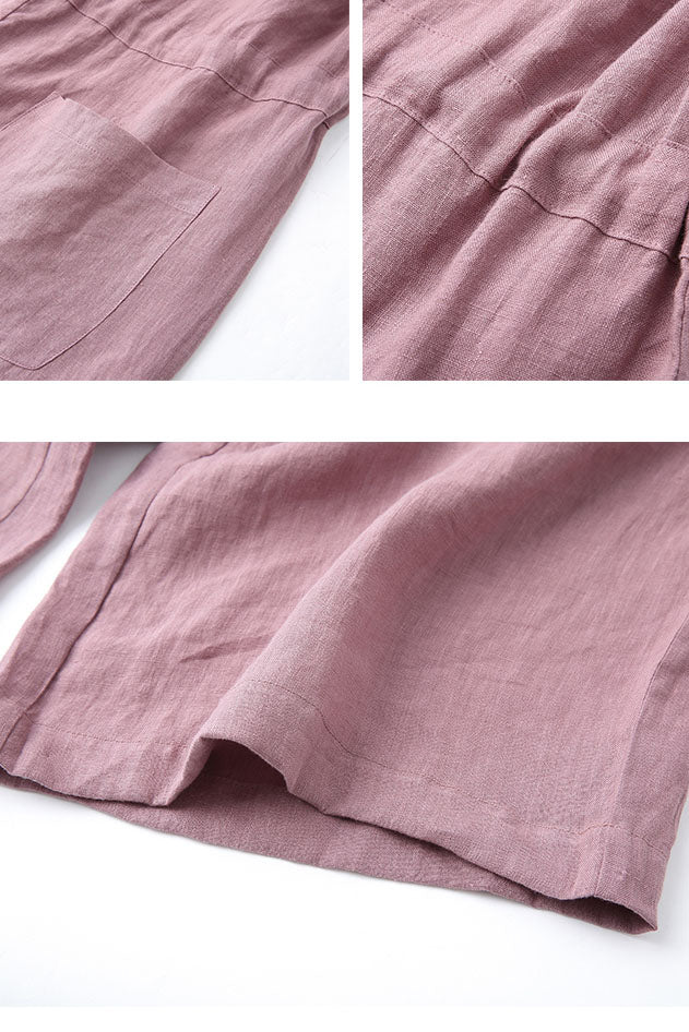 Women Spring Summer Casual Cropped Linen Overalls C2899