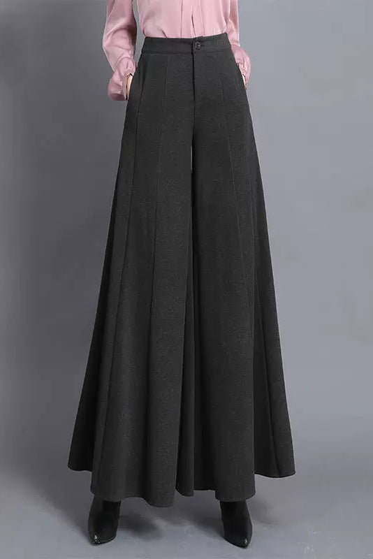 Long Wide Leg Wool Pants C3045