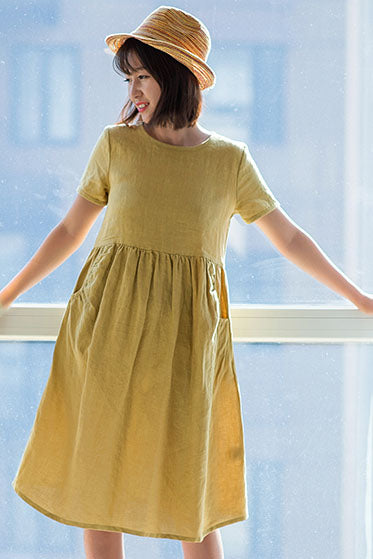New Summer Women Linen Loose Dress C2898
