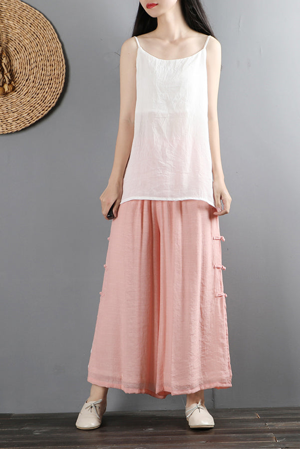 Light Purple Handmade Loose Cotton Linen Pant C2883