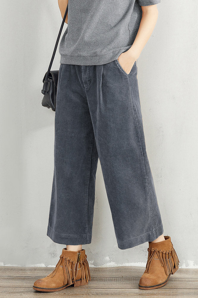 Women Wide Leg Corduroy Pants C2953