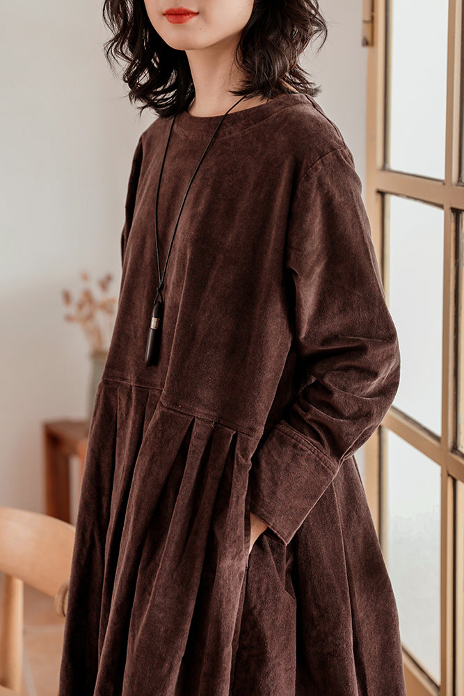 Women Autumn Corduroy Midi Dress C2980