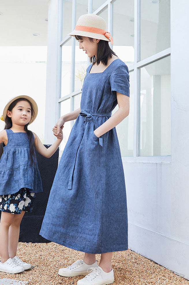 Summer Women Short Sleeves Linen Dress C2897