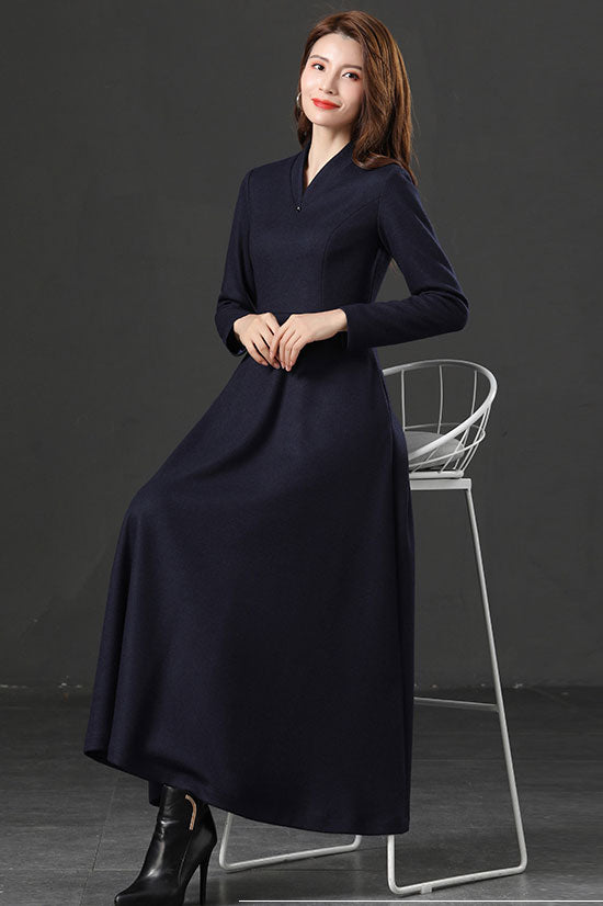 Long maxi wool dress, Fit and Flare wool dress C2535