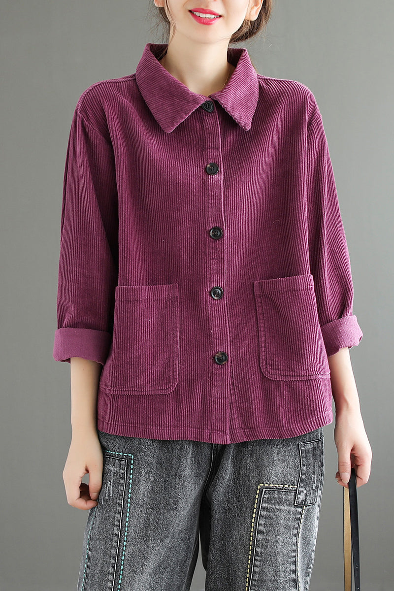 Long Sleeve Loose Corduroy Shirt Tops C2981