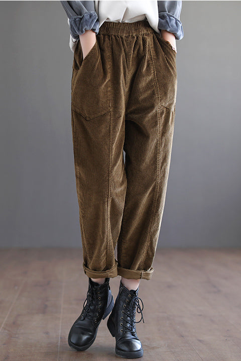 Women Retro Long Corduroy Pants C2973