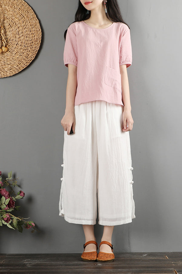 Cotton Linen Wide Leg Summer Loose Pant C2875
