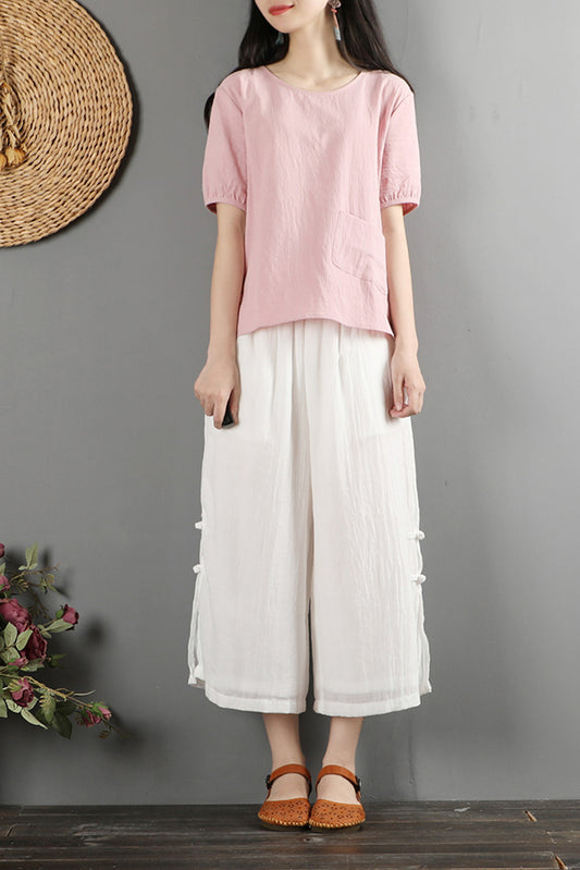 Cotton Linen Wide Leg Summer Loose Pant C2875