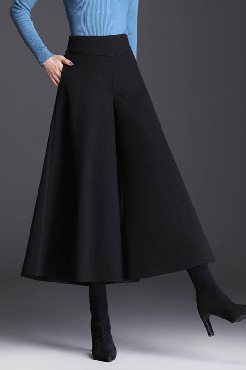 A-Line Wide Leg Wool Skirt Pants C3059