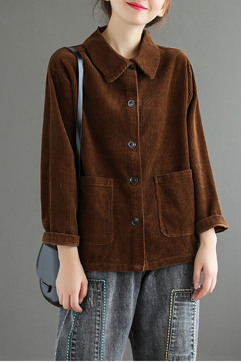 Long Sleeve Loose Corduroy Shirt Tops C2981