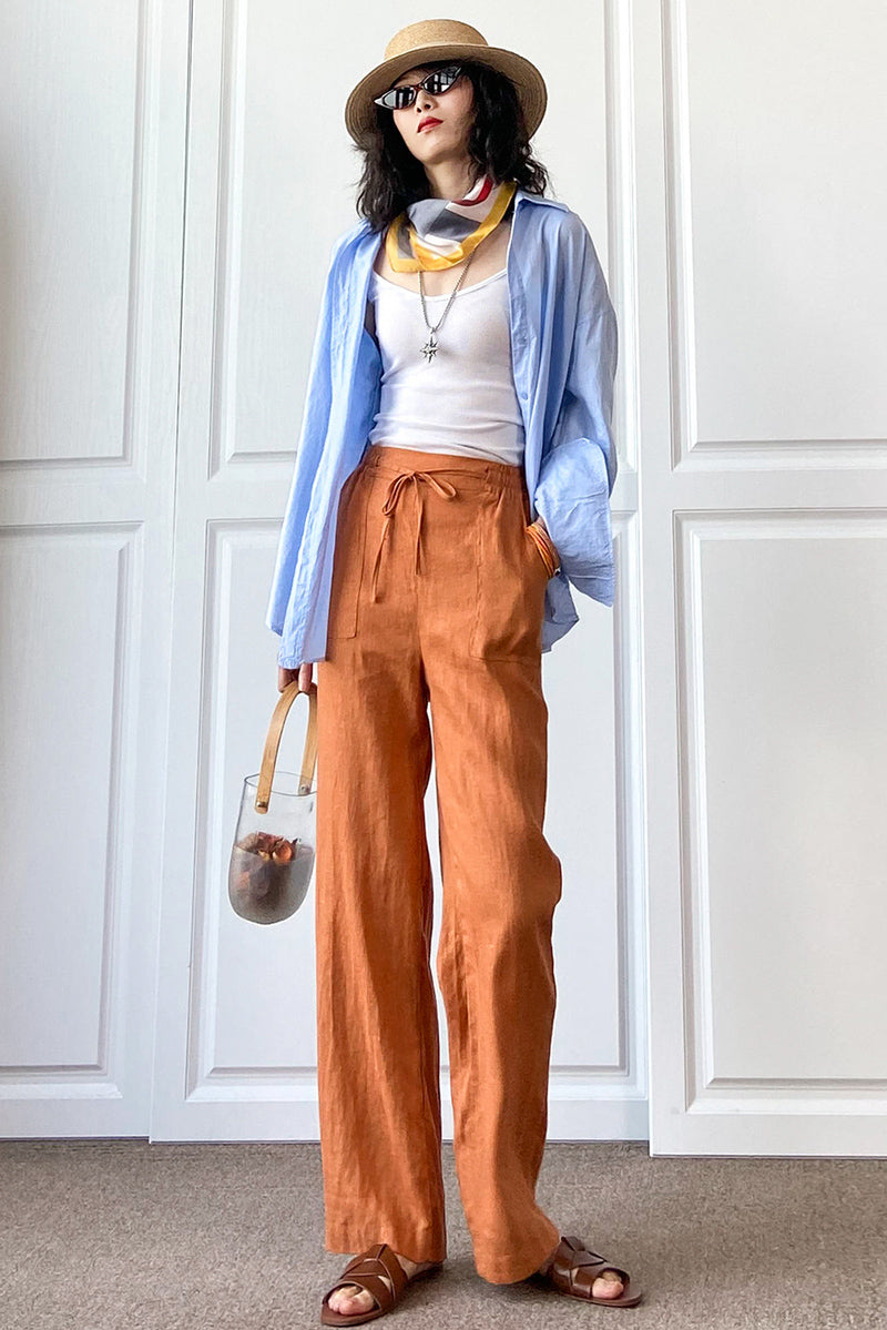 New Casual Loose Women Linen Wide Leg Pants C2890