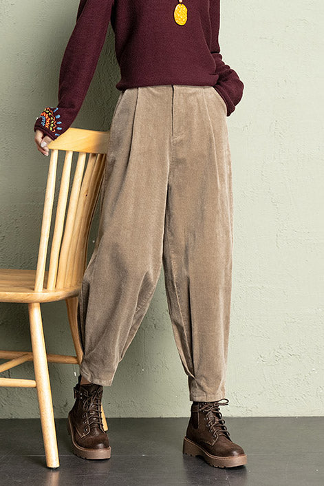 Casual Elastic Waist Corduroy Pants C2963