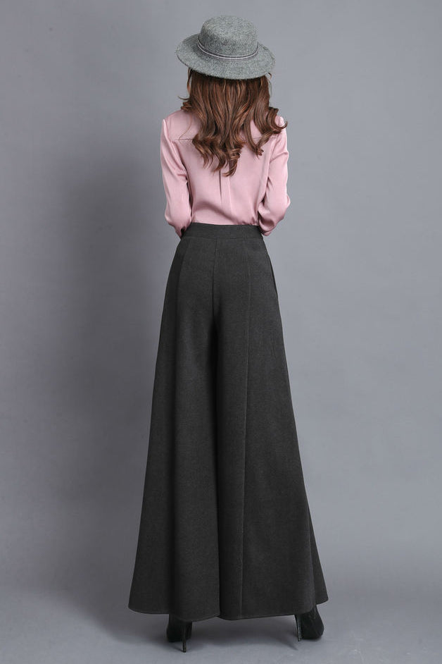 Long Wide Leg Wool Pants C3045