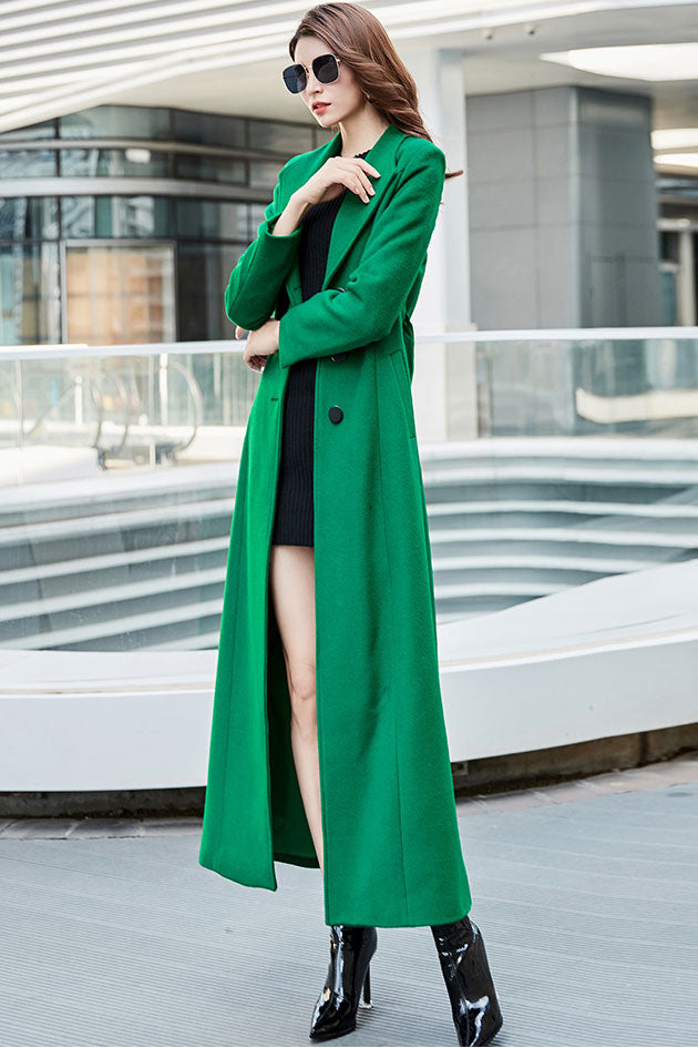 Green A line wool maxi winter coat C2526