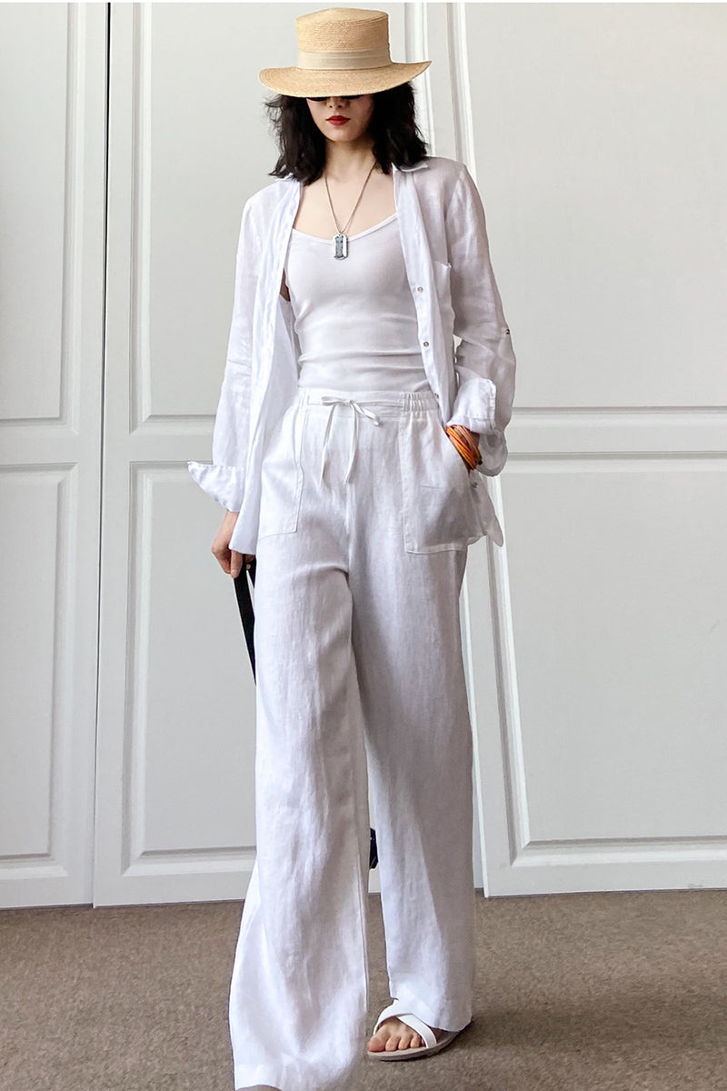 New Casual Loose Women Linen Wide Leg Pants C2890