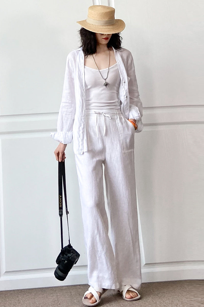 New Casual Loose Women Linen Wide Leg Pants C2890