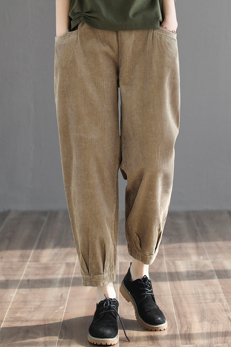 Women Casual Pure Color Corduroy Pants C2969