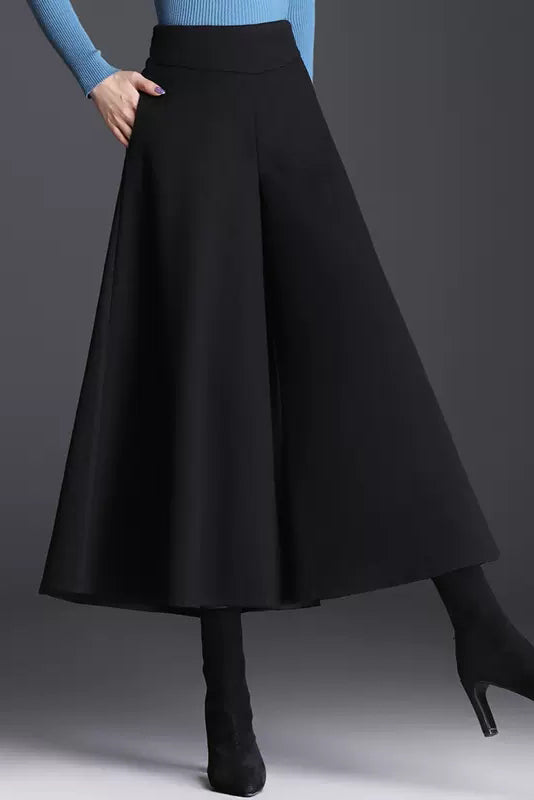 A-Line Wide Leg Wool Skirt Pants C3059