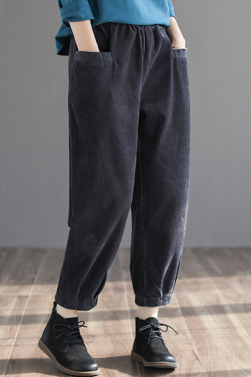 Women Casual Pure Color Corduroy Pants C2969
