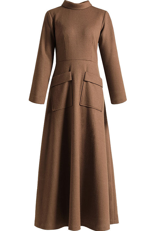 Camel Wool dress, Long maxi wool dress with pockets C2533