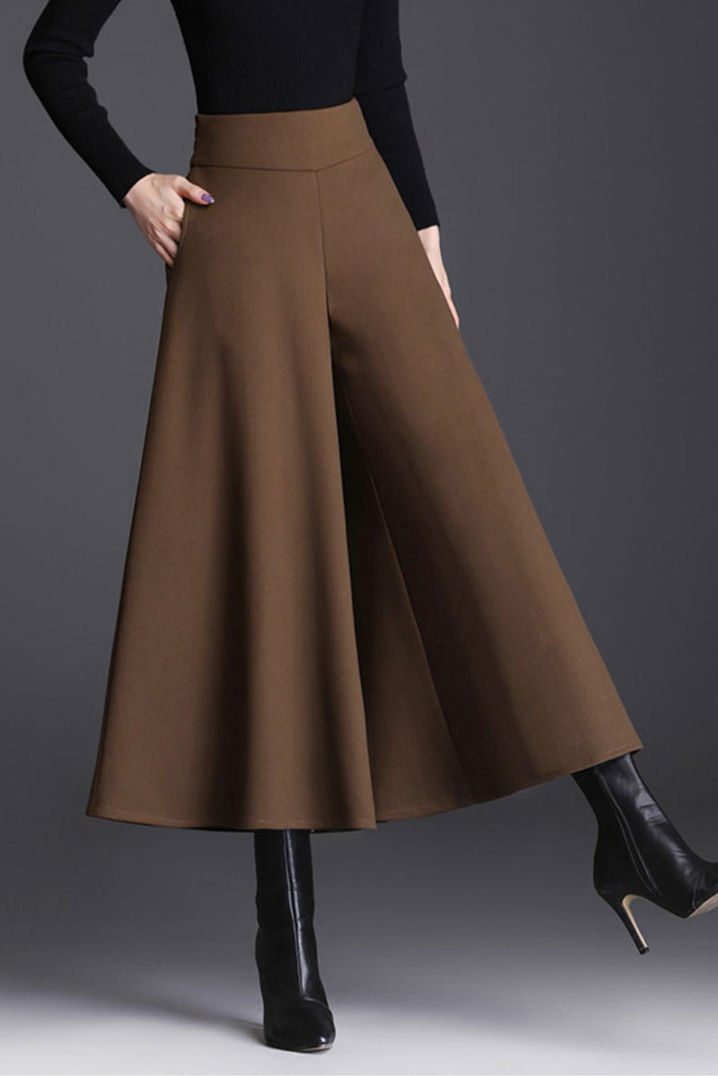 A-Line Wide Leg Wool Skirt Pants C3059