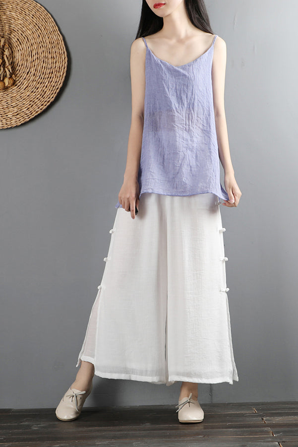 Light Purple Handmade Loose Cotton Linen Pant C2883