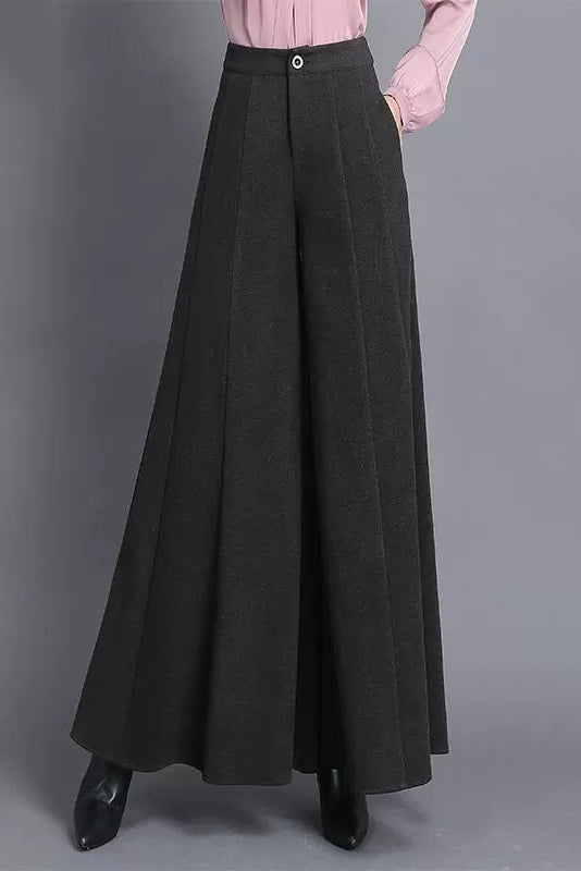 Long Wide Leg Wool Pants C3045