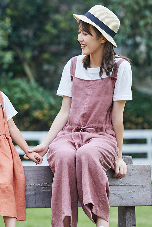 Women Spring Summer Casual Cropped Linen Overalls C2899