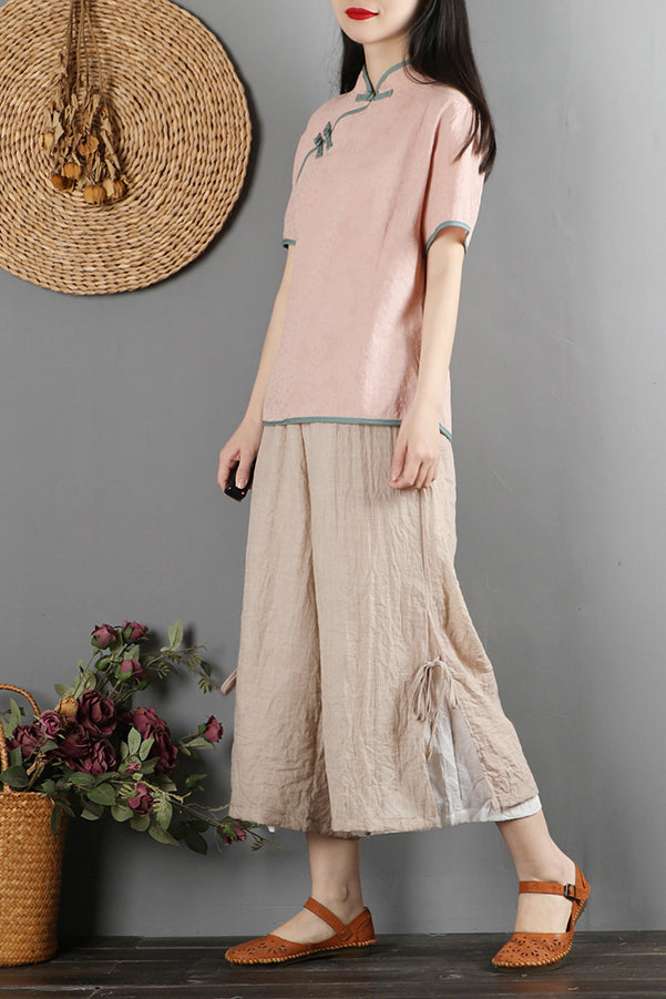 Casual Cotton Linen Women Wide Leg Pants C2879