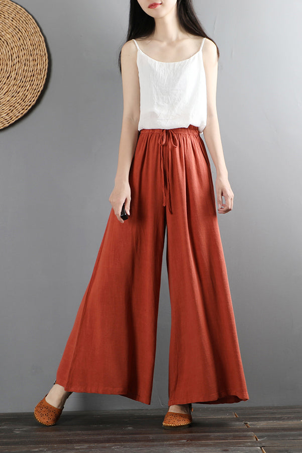 Vintage-inspired High Waist Cotton Linen Pants C2877