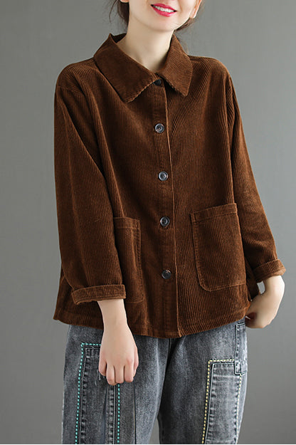 Long Sleeve Loose Corduroy Shirt Tops C2981