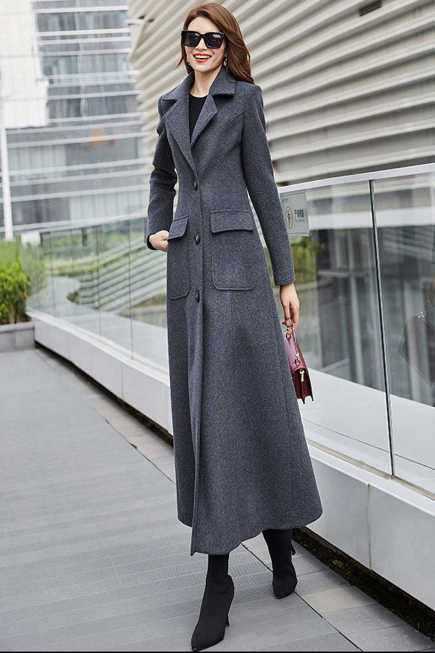 Dark Gray Wool Trench Coat, Long Maxi Wool Coat C2593 – Ylistyle