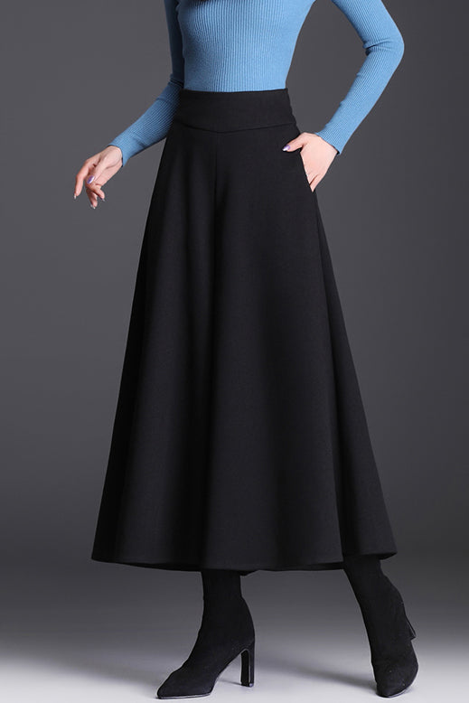 A-Line Wide Leg Wool Skirt Pants C3059