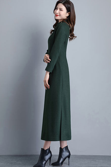 Women Vintage inspired Green Wool Dress C2531