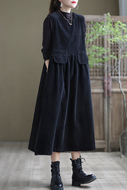Women Autumn Sleeveless Corduroy Dress C2985