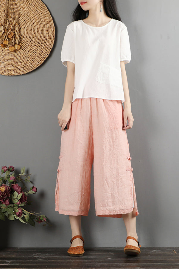Cotton Linen Wide Leg Summer Loose Pant C2875
