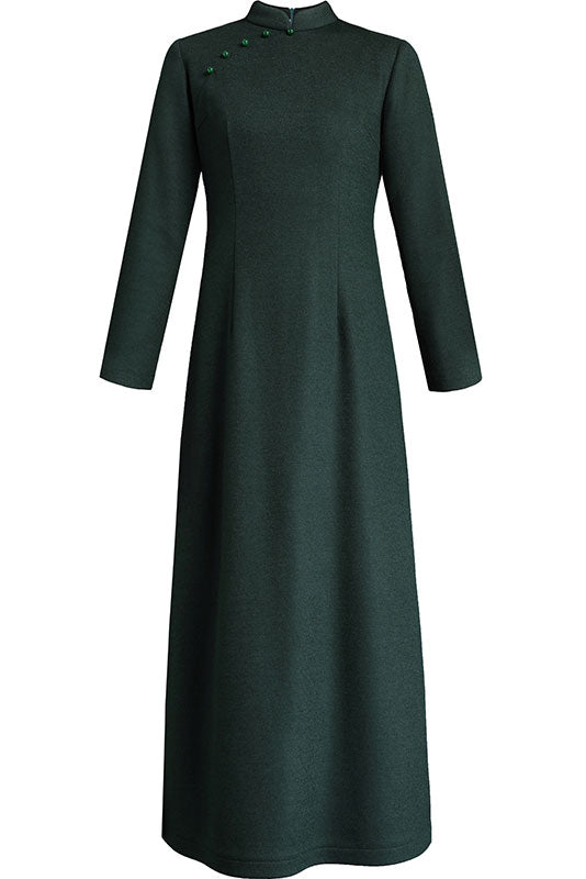Women Vintage inspired Green Wool Dress C2531