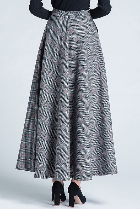 High Waist Plaid Wool Skirt C3126