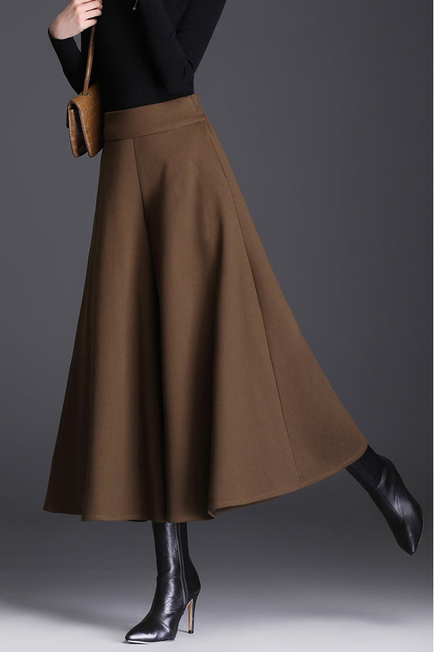 A-Line Wide Leg Wool Skirt Pants C3059