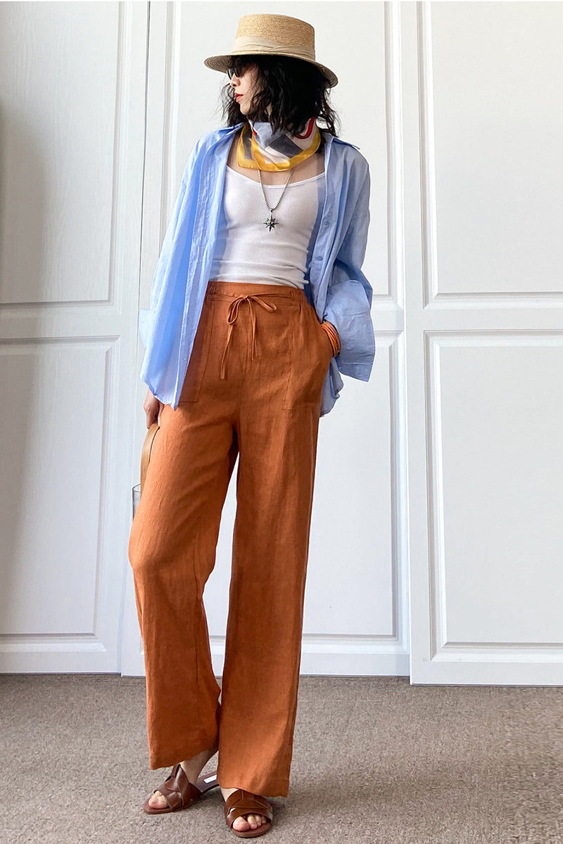 New Casual Loose Women Linen Wide Leg Pants C2890
